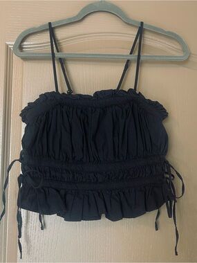 Free People Gabby Black Ruffle Tube Top Detachable Straps Cotton Size M